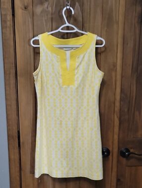 New York & Company Yellow and White Textured Dress